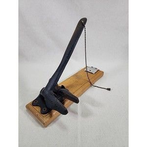 ANTIQUE CAST IRON MECHANICAL NUTCRACKER Hinge Steam Iron Age On Wooden Base